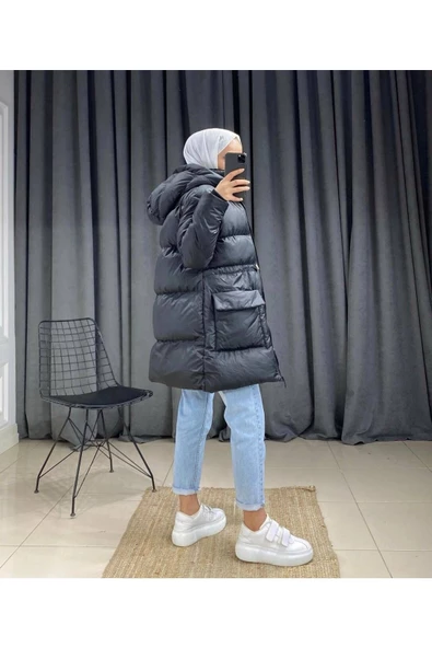 Modatalika Kadın Kapüşonlu Oversize Şişme Kaban - 3