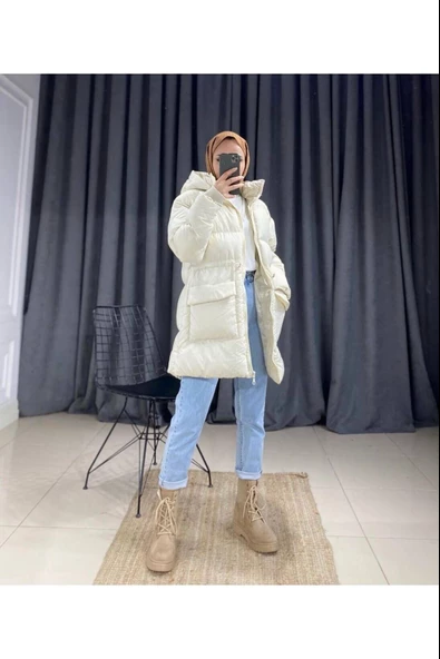 Modatalika Kadın Kapüşonlu Oversize Şişme Kaban - 4