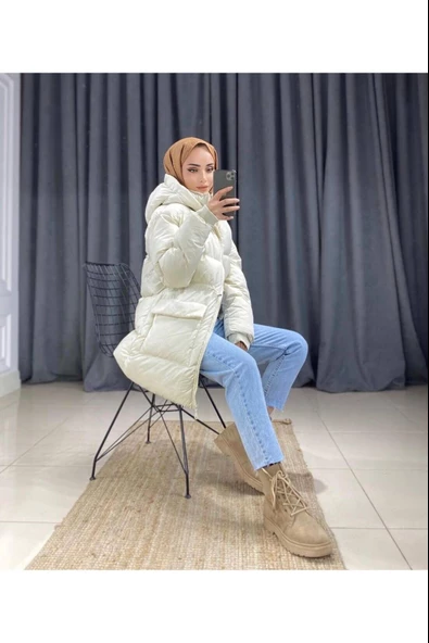 Modatalika Kadın Kapüşonlu Oversize Şişme Kaban - 5