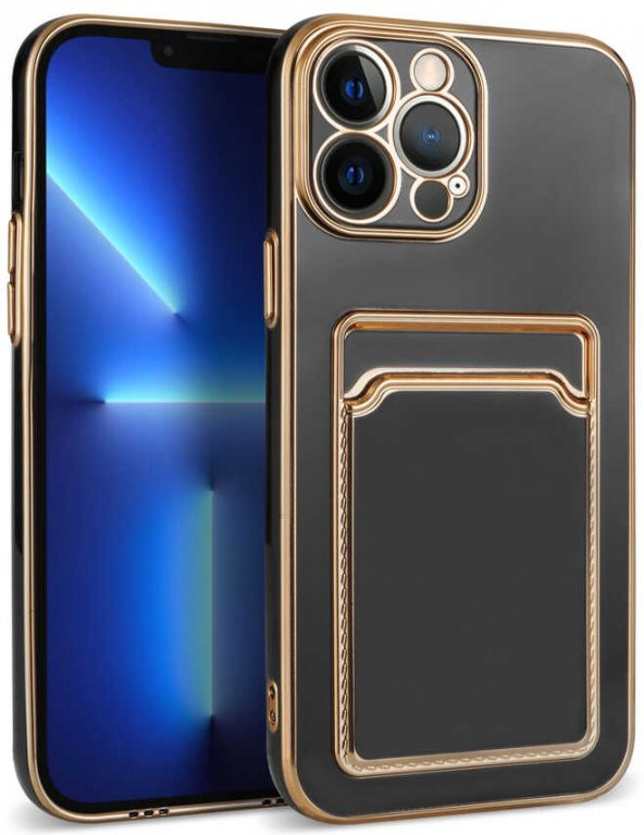 Apple iPhone 13 Pro Kılıf Kartlıklı Kenarları Gold Yüzeyi Pastel Renk Kapak - 4