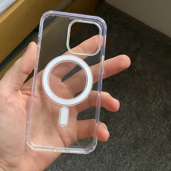 iPhone 14 Pro Max Kılıf Magsafe Özellikli Şeffaf Silikon Kapak - 11