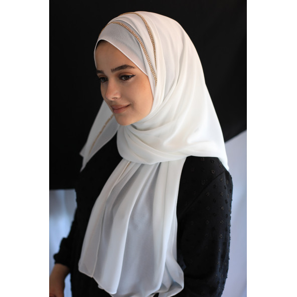 Abiye Şifon Şal Taşlı Beyaz - 2