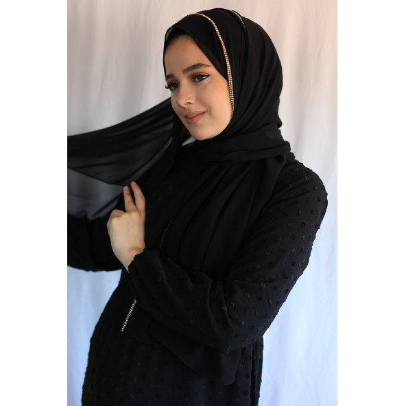 Abiye Şifon Şal Taşlı Siyah