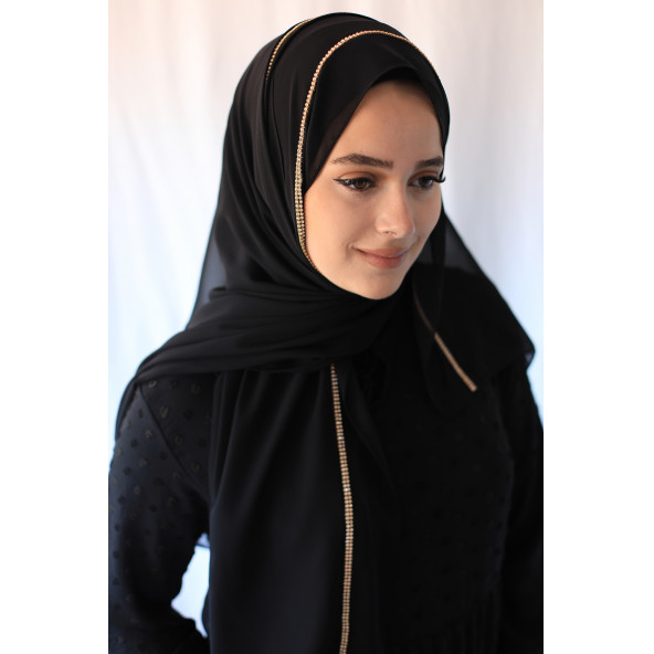 Abiye Şifon Şal Taşlı Siyah - 2