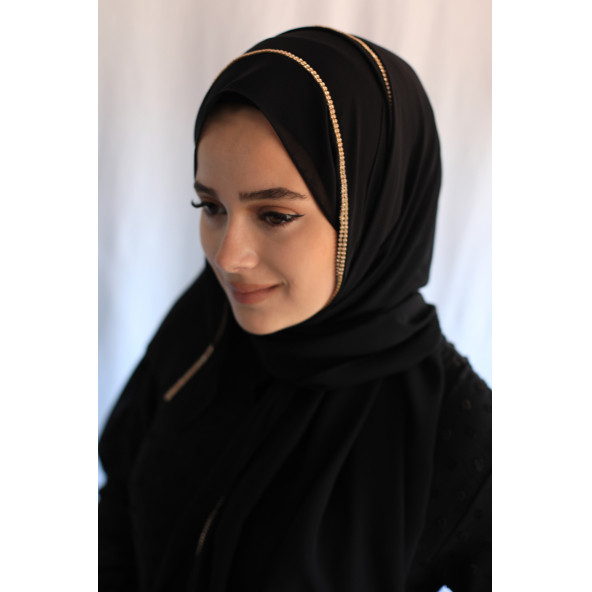 Abiye Şifon Şal Taşlı Siyah - 3