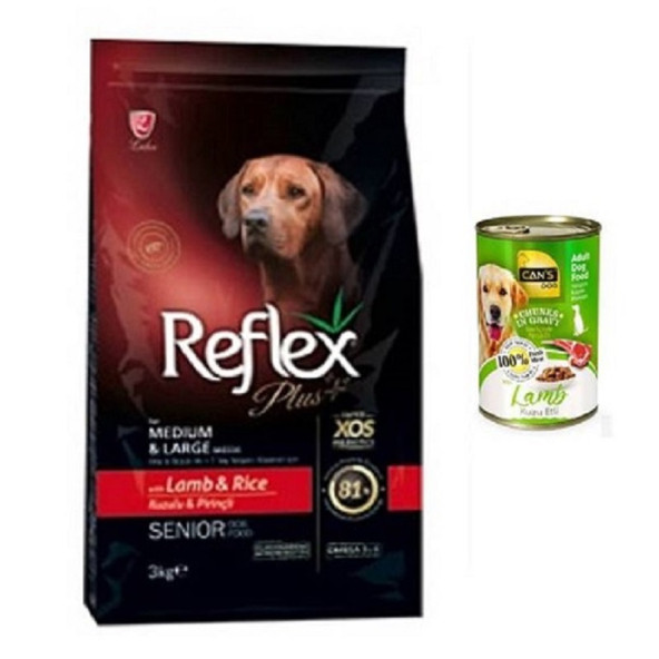 Reflex Plus Büyük Orta Irk Kuzulu Yaşlı Köpek Maması 3 Kg (ORİJİNAL PAKET) + Konserve Hediyeli