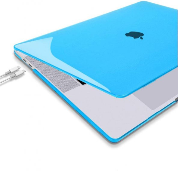Apple 13" Macbook Pro M2 A2686 Kristal Mavi Kılıf Koruyucu + Ekran Filmi