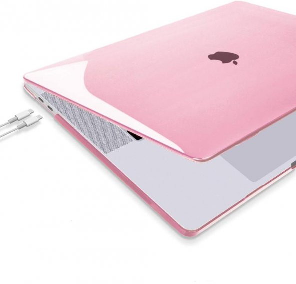 Apple 13" Macbook Pro M2 A2686 Kristal Pembe Kılıf Koruyucu + Ekran Filmi