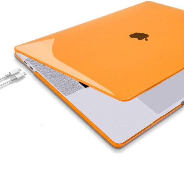 Apple 13" Macbook Pro M2 A2686 Kristal Turuncu Kılıf Koruyucu + Ekran Filmi