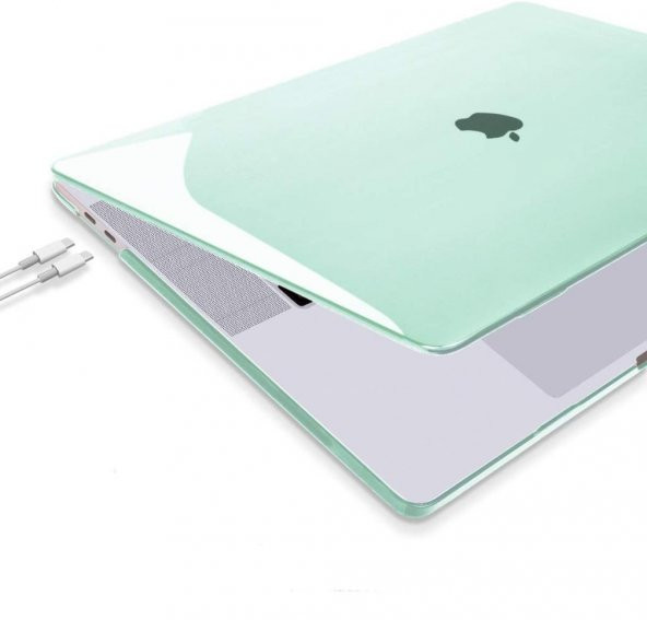 Apple 13" Macbook Pro M2 A2686 Kristal Yeşil Kılıf Koruyucu +Ekran Filmi