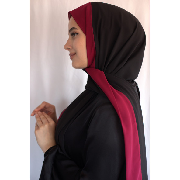 Bantlı Şifon Şal Siyah Bordo - 2