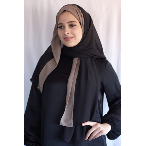Bantlı Şifon Şal Siyah Vizon