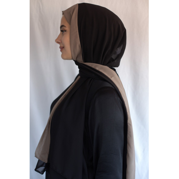 Bantlı Şifon Şal Siyah Vizon - 2