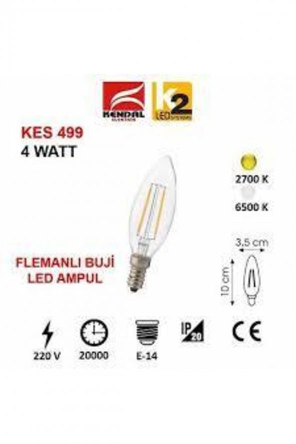 K2 Kes499 4w E14 Beyaz Led Flamanlı Mum Buji Ampul Glb-kes-499-6500k ürün görseli 1