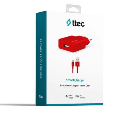 Ttec Smartcharger Seyahat Şarj Aleti 2.1A + Type-C Kablo Kırmızı - 2SCS20CK - 2