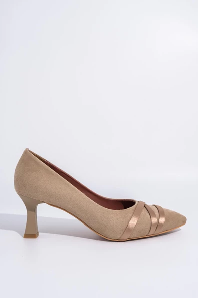 Sanger Ten Süet Saten Bantlı Stiletto Kısa Kadeh Topuklu Ayakkabı - Resim 2