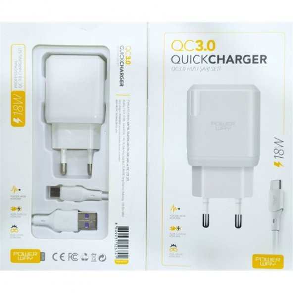 3 Amper Hızlı Şarj Cihazı + Type-C Kablo Qct30