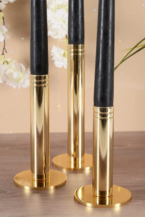 CARMEN 3 LÜ SET MODERN DEKORATİF GOLD ŞAMDAN MUMLUK (GOLD) - 2