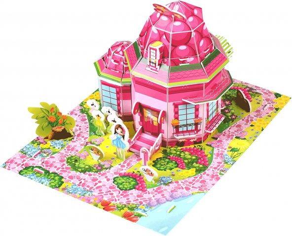 3 Boyutlu Hobbit Ev Puzzle, 3D Puzzle Pembe Ev Puzzle, 3 Boyutlu Yapboz, 45 Parca