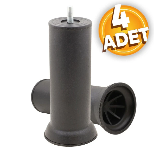 Mobilya Kanepe Baza Yatak Koltuk Yükseltme Ayağı Ince Diş M8 Metal Siyah Ayakları 15 Cm 4 Adet