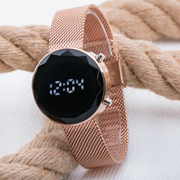 Trend Led Ekran Zarif Kesme Cam Rose Renk Unisex Kol Saati ST-303826 ürün görseli 1