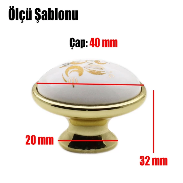 Saraylı Düğme Çekmece Dolap Dolabı Kapak Kulpu Kulpları Kulbu Gold Seramik Metal Kulp Mobilya Mutfak - 5