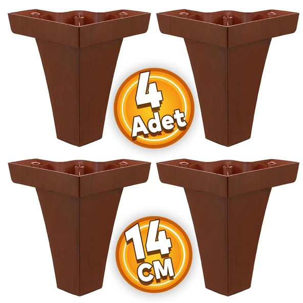 Venüs Mobilya Kanepe Sehpa Tv Ünitesi Koltuk Ayağı 14 Cm Kahverengi Ahşap Desenli Baza Ayak 4 Adet