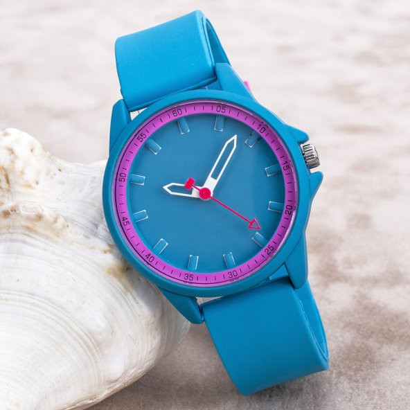 Şık Turkuaz Silikon Kordonlu Yetişkin Kız Bayan Kol Saati ST-303698 - Resim 3