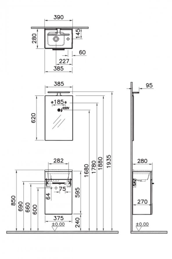 VitrA Mia 75064 Banyo Dolabı Takımı Seti Kapaklı 40 cm Cordoba - Resim 2