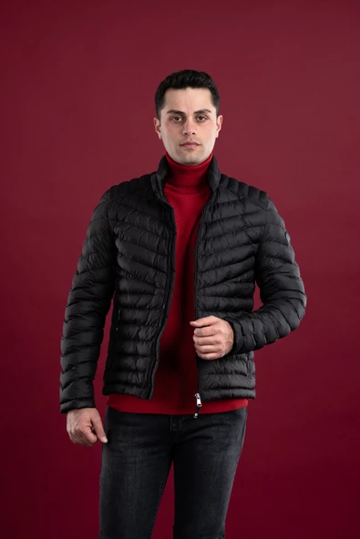 SLİMFİT DİK YAKA FERMUARLI ERKEK PUFFER MONT - 7