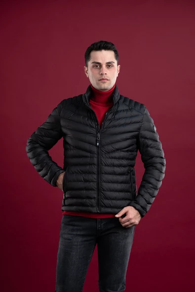 SLİMFİT DİK YAKA FERMUARLI ERKEK PUFFER MONT - 9