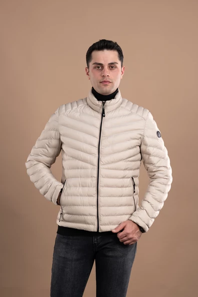 SLİMFİT DİK YAKA FERMUARLI ERKEK PUFFER MONT - 2