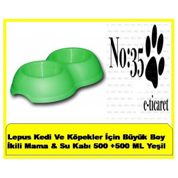 Lepus Kedi Ve Köpekler İçin Büyük Boy İkili Mama & Su Kabı 500 +500 ML Yeşil