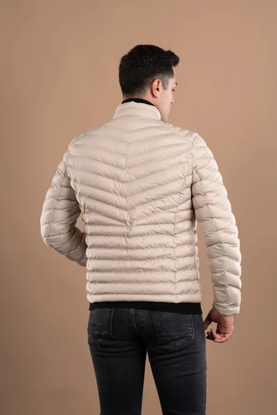 SLİMFİT DİK YAKA FERMUARLI ERKEK PUFFER MONT - 6