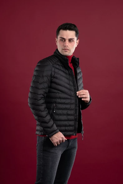 SLİMFİT DİK YAKA FERMUARLI ERKEK PUFFER MONT - 10