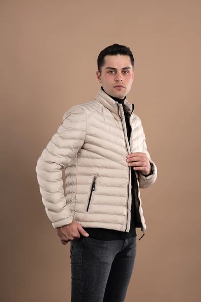 SLİMFİT DİK YAKA FERMUARLI ERKEK PUFFER MONT - 4