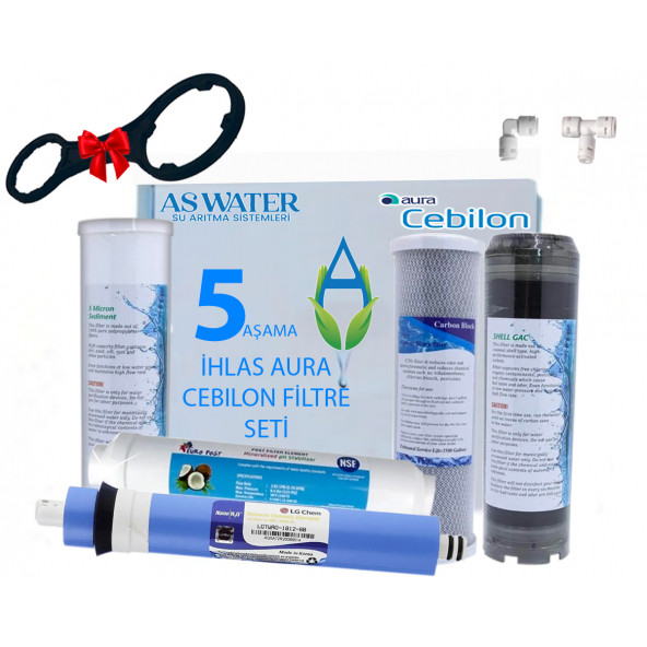 İHLAS Aura Cebilon Compact Su Arıtma 5'li Lüx 10" Filtre Seti 80GPD LG Membranlı