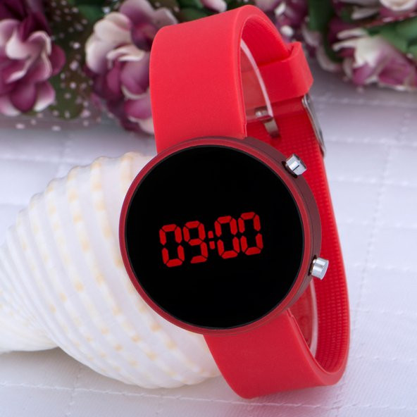 Spectrum Yuvarlak Dijital Led Ekran Kırmızı Silikon Kordonlu Çocuk Kol Saat ST-303611