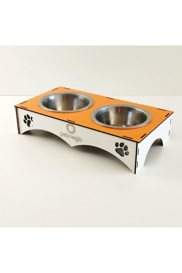 Petmagic 2li Mama Kabı Ikili Ahşap-Çelik Mama Kabı Turuncu - 2