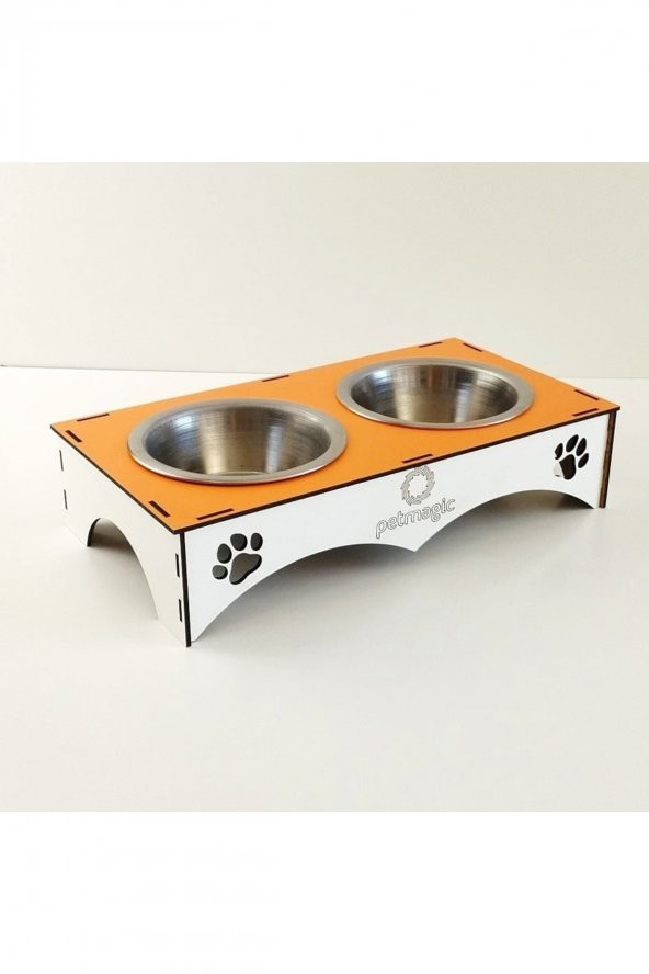 Petmagic 2li Mama Kabı Ikili Ahşap-Çelik Mama Kabı Turuncu - 3