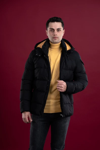 SLİMFİT KAPŞONLU ASTARLI ERKEK ŞİŞME PUFFER MONT - 6