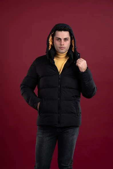 SLİMFİT KAPŞONLU ASTARLI ERKEK ŞİŞME PUFFER MONT - 9