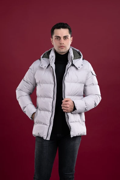 SLİMFİT KAPŞONLU ASTARLI ERKEK ŞİŞME PUFFER MONT - 12