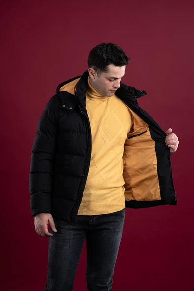 SLİMFİT KAPŞONLU ASTARLI ERKEK ŞİŞME PUFFER MONT - 7