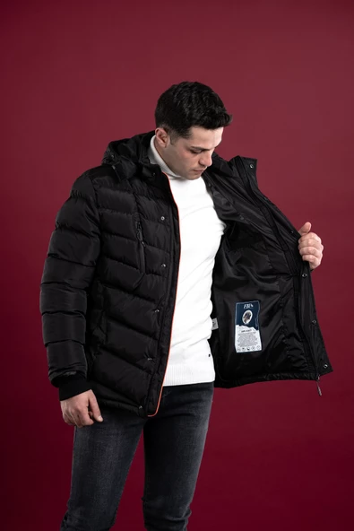 FBI SLİMFİT KAPŞONLU ASTARLI FERMUARLI ERKEK ŞİŞME MONT - 3