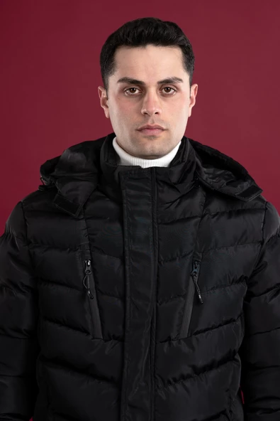 FBI SLİMFİT KAPŞONLU ASTARLI FERMUARLI ERKEK ŞİŞME MONT - 6