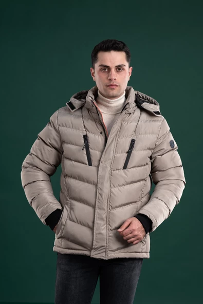 FBI SLİMFİT KAPŞONLU ASTARLI FERMUARLI ERKEK ŞİŞME MONT - 10