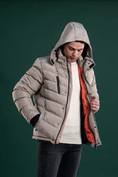 FBI SLİMFİT KAPŞONLU ASTARLI FERMUARLI ERKEK ŞİŞME MONT - 9