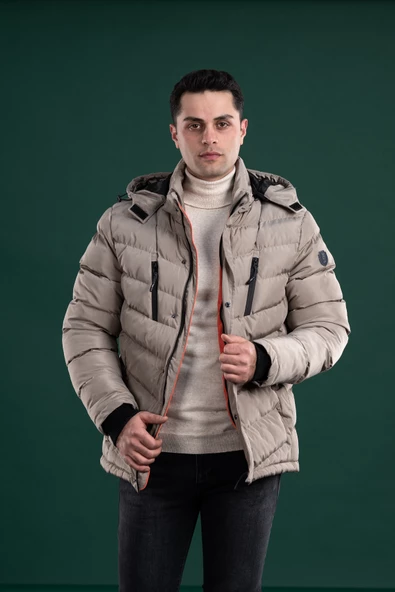 FBI SLİMFİT KAPŞONLU ASTARLI FERMUARLI ERKEK ŞİŞME MONT - 7