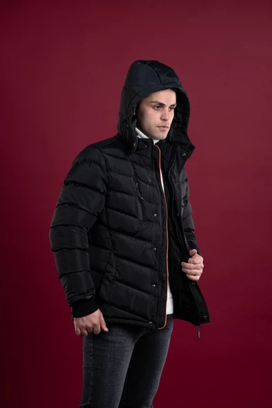 FBI SLİMFİT KAPŞONLU ASTARLI FERMUARLI ERKEK ŞİŞME MONT - 2